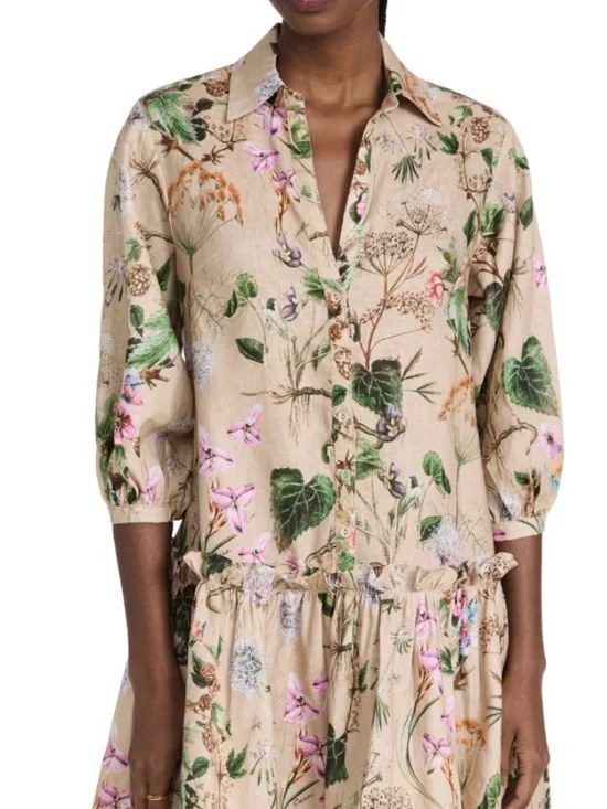 Cara Cara Beige Floral Button-Front Tunic with Green khaki Botanical Print XL - Picture 7 of 7